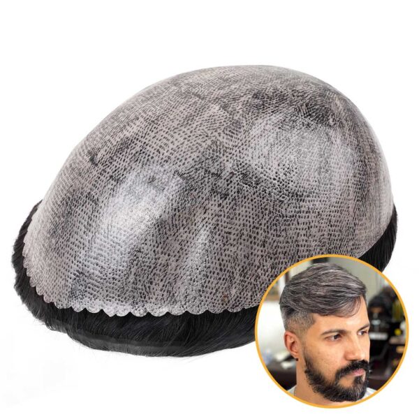 A man with a beard and mustache is wearing a wig
