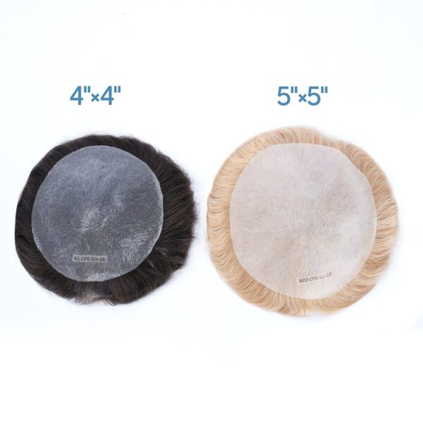 A picture of different sizes of hair pieces.