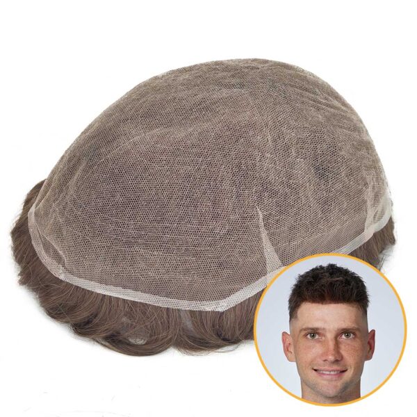 A man with a brown wig and a picture of his face